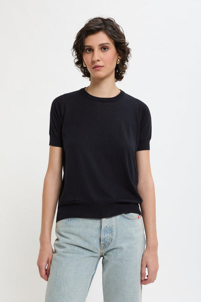 MAGLIA MANICHE CORTE CON COLLO ROTONDO NAVY