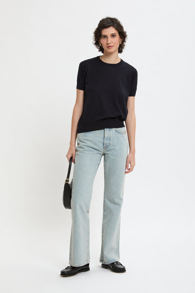 MAGLIA MANICHE CORTE CON COLLO ROTONDO NAVY