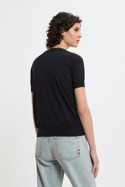 MAGLIA MANICHE CORTE CON COLLO ROTONDO NAVY