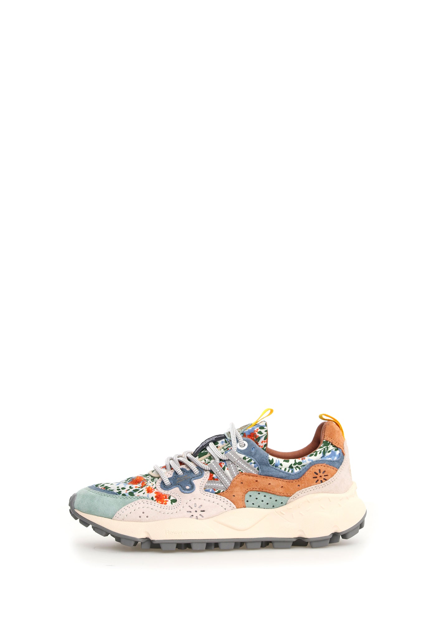 YAMANO 3 SUEDE/PRINT COTTON SPRING FLOWERS GREY-MILK